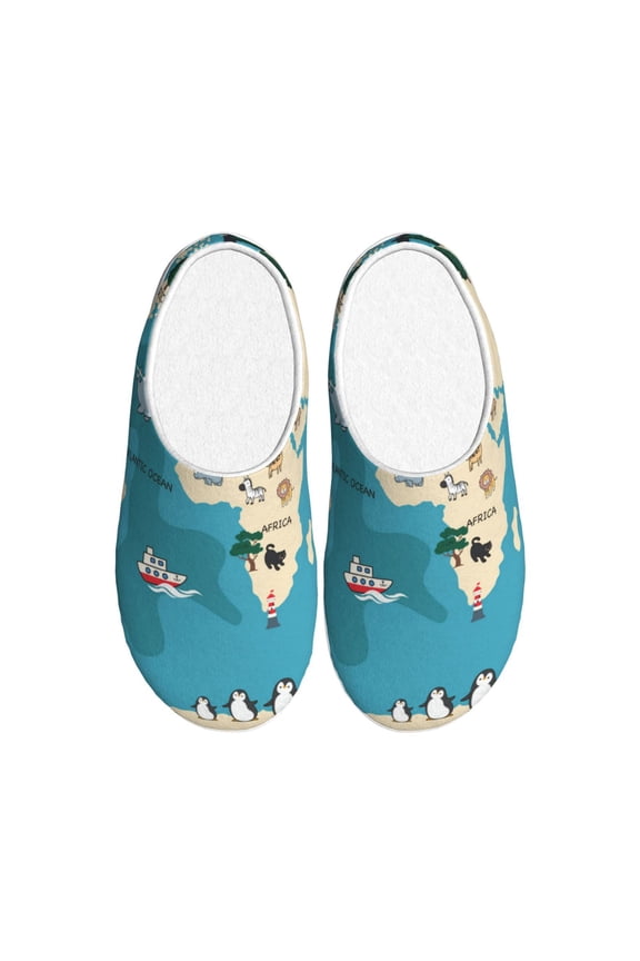 World Map With Animal Print Women's Men's Cotton Knit Slippers Lightweight Memory Foam Indoor House Shoes with Anti-Skid Sole-46/47