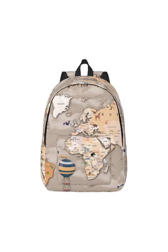 World Map With Animals Pattern Canvas College Laptop Backpack,Travel Daypack,Durable Rucksack Travel Notebook Bag School Backpack Book Bag for Men Women-Small