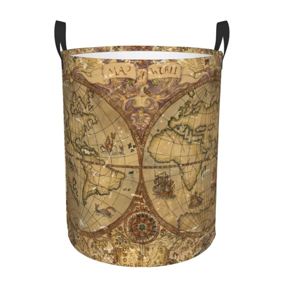 Rateoe World Map1 Pattern Round Laundry Hamper Basket, Tall Hamper Basket for Blanket Storage, Nursery Clothes Hamper for Laundry in Bedroom and College Dorm-Small