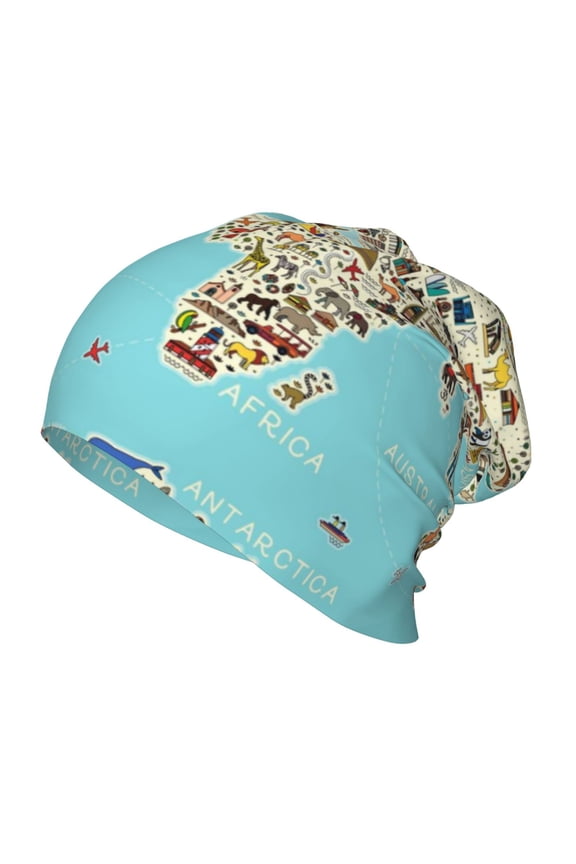 World Travel Line Icons Map Kids Beanie Warm Knit Beanie Hats Boys Girls Winter Hat Soft Slouchy Hats for Kids