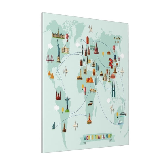 Rateoe World Travel Map Pattern Decorative Picture – Unique Modern Wall Art, Ready-to-Hang Canvas Print for Home (Vertical)