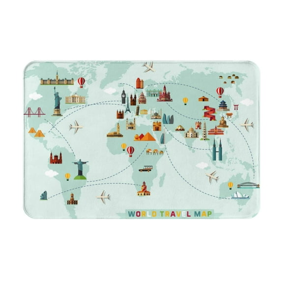 Rateoe World Travel Map Pattern Flannel Door Mat Indoor Outdoor Entrance, Waterproof All-Weather Doormat,Fade Resistant, Low Profile Entryway Mat 16x24in