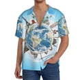 thumbnail image 1 of Rateoe World Travel Pattern Men's Short Sleeve Classic Shirt, Casual Short-Sleeved Shirt, Lightweight Summer Shirt, Cuban Collar Shirt,Button-Front Shirt-Large, 1 of 5