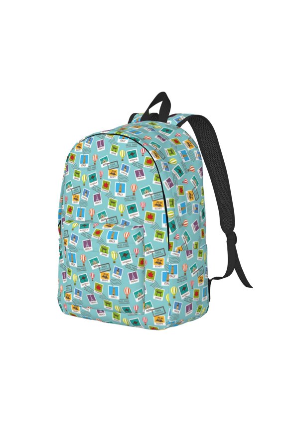 World Travel1 Pattern Durable Canvas Backpack for Men & Women – Stylish & Lightweight – Adjustable Straps, Multiple Pockets – Fits 15-17 Inch LaptopsSmall