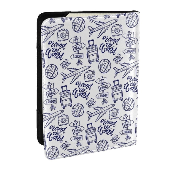 Rateoe World Travel2 Pattern Passport Holder Wallet Leather Mulit-purpose Travel Wallet Credit Cards Case ,Passport Cover for Women Men-6.5 in
