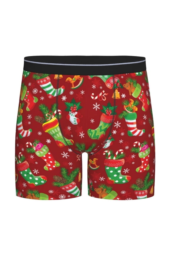 X-mas and New Year Print Men’s Underwear Boxer Briefs Soft Comfortable Underwear Boxer Briefs, Long Leg Briefs,Anti-chafing Boxer Briefs