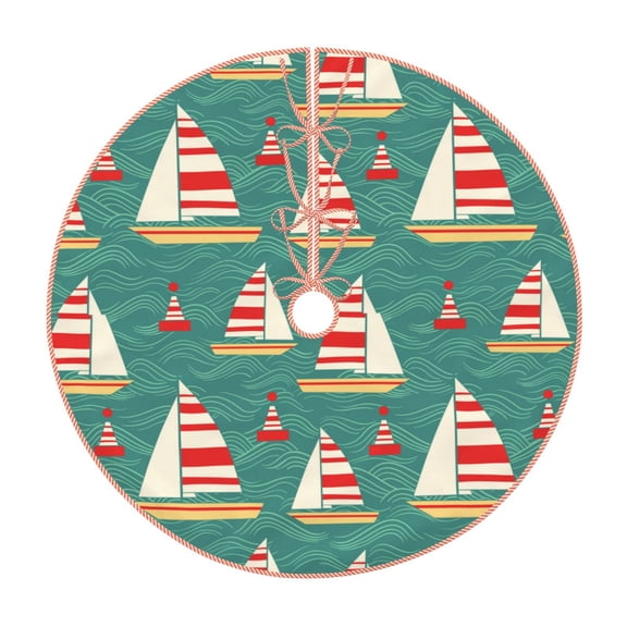Rateoe Yachts And Buoys Pattern Christmas Tree Skirt with Ties , Christmas Tree Decorations, Farmhouse Christmas Decor Xmas Holiday Decorations-48"