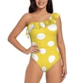 thumbnail image 1 of Rateoe Yellow And White Polka Dot Pattern Women One Piece Swimsuits Tummy Control One Shoulder Bathing Suits Ruffle Swimwear-Small, 1 of 6