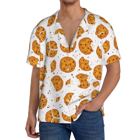 Rateoe Yellow Biscuit Print Mens Front Pocket Hawaiian Shirts Casual Shirts Short Sleeve Button Down Beach Tropical Shirts-Medium