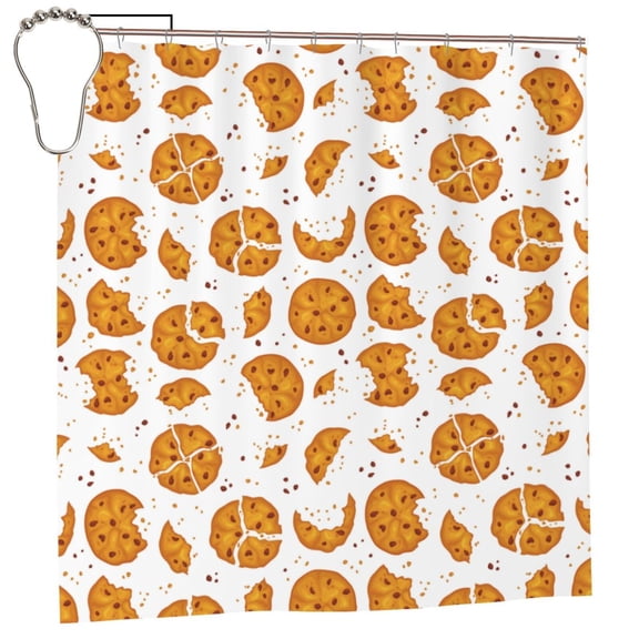 Rateoe Yellow Biscuit Shower Curtain - Fancy Bathroom Shower Curtain Sets - Waterproof Shower Curtain with Hooks with 12 Plastic Hooks 72x72 Inches