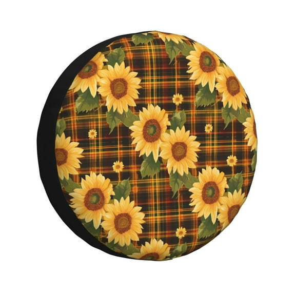 Rateoe Yellow Black Plaid Sunflower Pattern Tire Cover Wheel Protectors Weatherproof Wheel Covers Universal Fit for Trailer Rv SUV Truck Camper Travel Trailers Accessories-14 inch