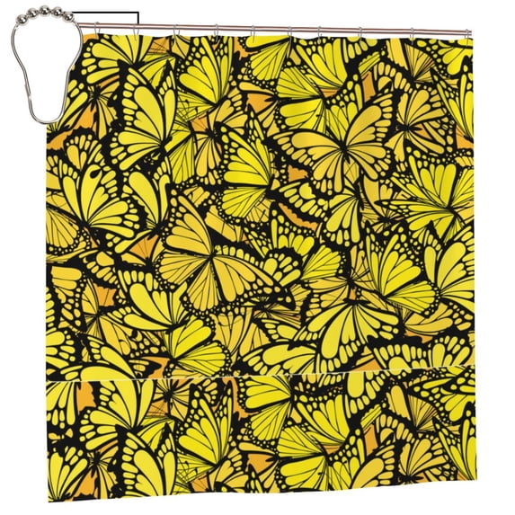Rateoe Yellow Butterflies Shower Curtain - Fancy Bathroom Shower Curtain Sets - Waterproof Shower Curtain with Hooks with 12 Plastic Hooks 72x72 Inches