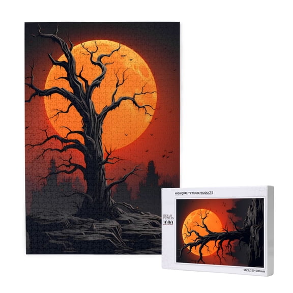 Rateoe Yellow Castle Sunset Tree Pattern Wooden Picture Puzzle ,1000 Piece Jigsaw Puzzle ,Family Fun Puzzle, Home Dcor Puzzle, Gift Puzzle(Vertical style)