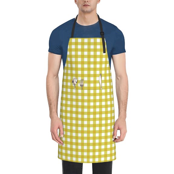 Rateoe Yellow Checkboard Aprons with Pocket,Men Womens Aprons Waterproof Adjustable Cooking Aprons for Kitchen Gardening and Salon
