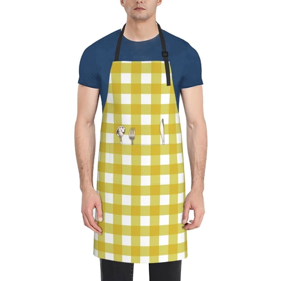 Rateoe Yellow Checkboard Aprons with Pocket,Men Womens Aprons Waterproof Adjustable Cooking Aprons for Kitchen Gardening and Salon