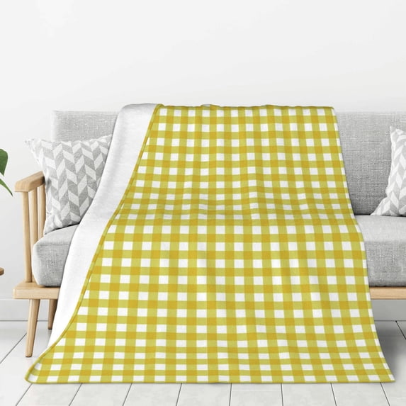 Rateoe Yellow Checkboard Pattern Flannel Throw Blanket, Ultra-soft Blanket for Bed, Couch, Car, Hypoallergenic Anti-pilling blanket-80"x60"(Vertical)