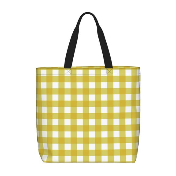 Rateoe Yellow Checkboard Print Lightweight Tote Bag for Women, Water-Resistant Shoulder Bag with Zipper, Spacious Casual Handbag for Work, School, Shopping