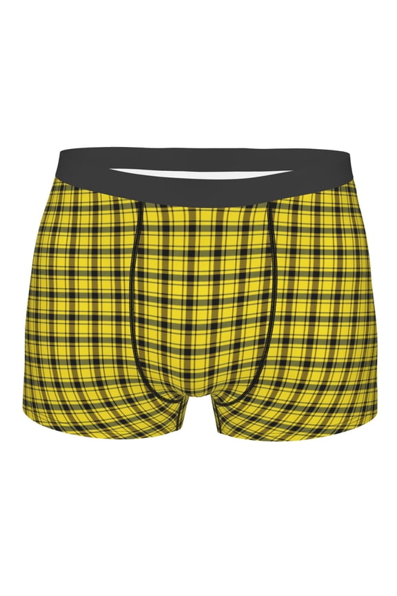 Yellow Checkered Plaid Mens Boxer Briefs Poly Spandex Performance Boxer Briefs Underwear Hem Boxer Briefs - Large