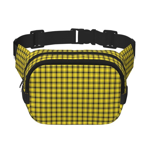 Rateoe Yellow Checkered Plaid Print Fanny Pack Belt Bag for Women and Men, Square Double-Layer Waterproof Waist Pack with Adjustable Strap for Hiking, Jogging, Cycling