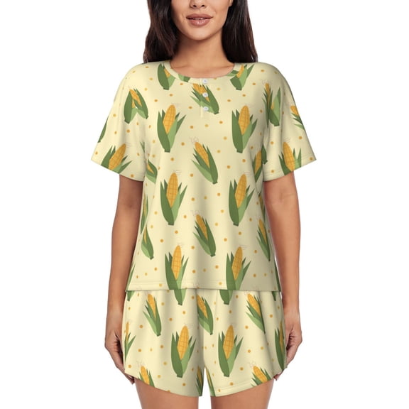 Rateoe Yellow Corn Pattern Women's Short-Sleeved Pajama Set - 2 Piece Soft and Lightweight Sleepwear Set-Small