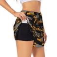 thumbnail image 1 of Rateoe Yellow Excavator Printed 2 in 1 Women's Workout Shorts for Athletic Gym Running Shorts with Phone Pockets-Medium, 1 of 7