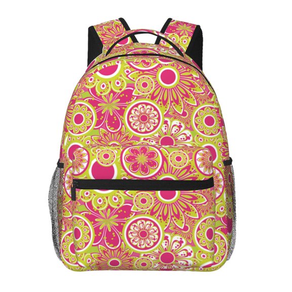 Rateoe Yellow Flowers Pattern Casual Backpack for School, Work, Travel Adjustable Straps, Multiple Compartments Ergonomic Design, Fits Laptops and Tablets