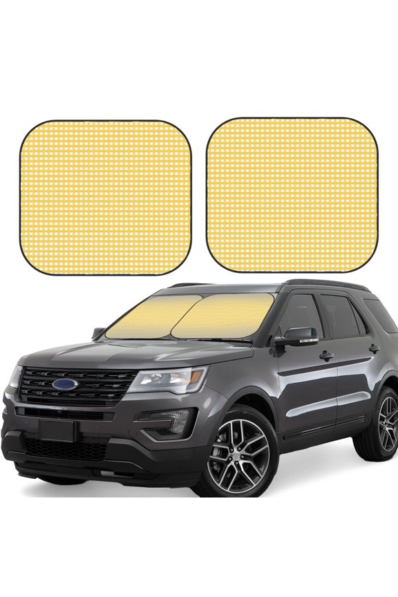 Yellow Gingham Pattern 2 Piece Car Windshield Sun Shade Foldable | Front Windshield Shade for Sun, Heat and UV Rays | Sunshade for Car Front Window-Medium