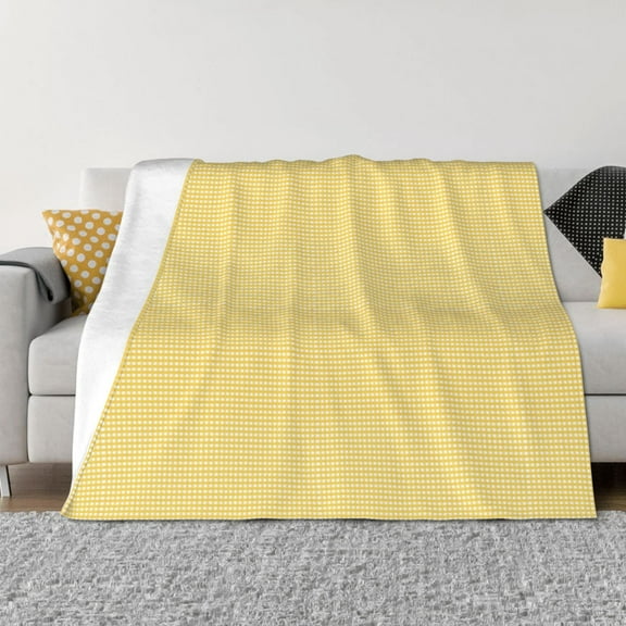 Rateoe Yellow Gingham Pattern Flannel Throw Blanket, Ultra-soft Blanket for Bed, Couch, Car, Hypoallergenic Anti-pilling blanket-50"x40"(Horizontal)