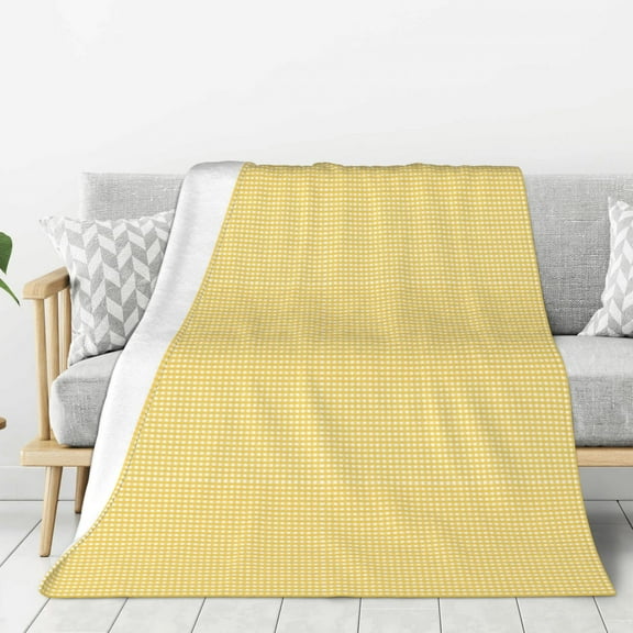 Rateoe Yellow Gingham Pattern Flannel Throw Blanket, Ultra-soft Blanket for Bed, Couch, Car, Hypoallergenic Anti-pilling blanket-80"x60"(Vertical)
