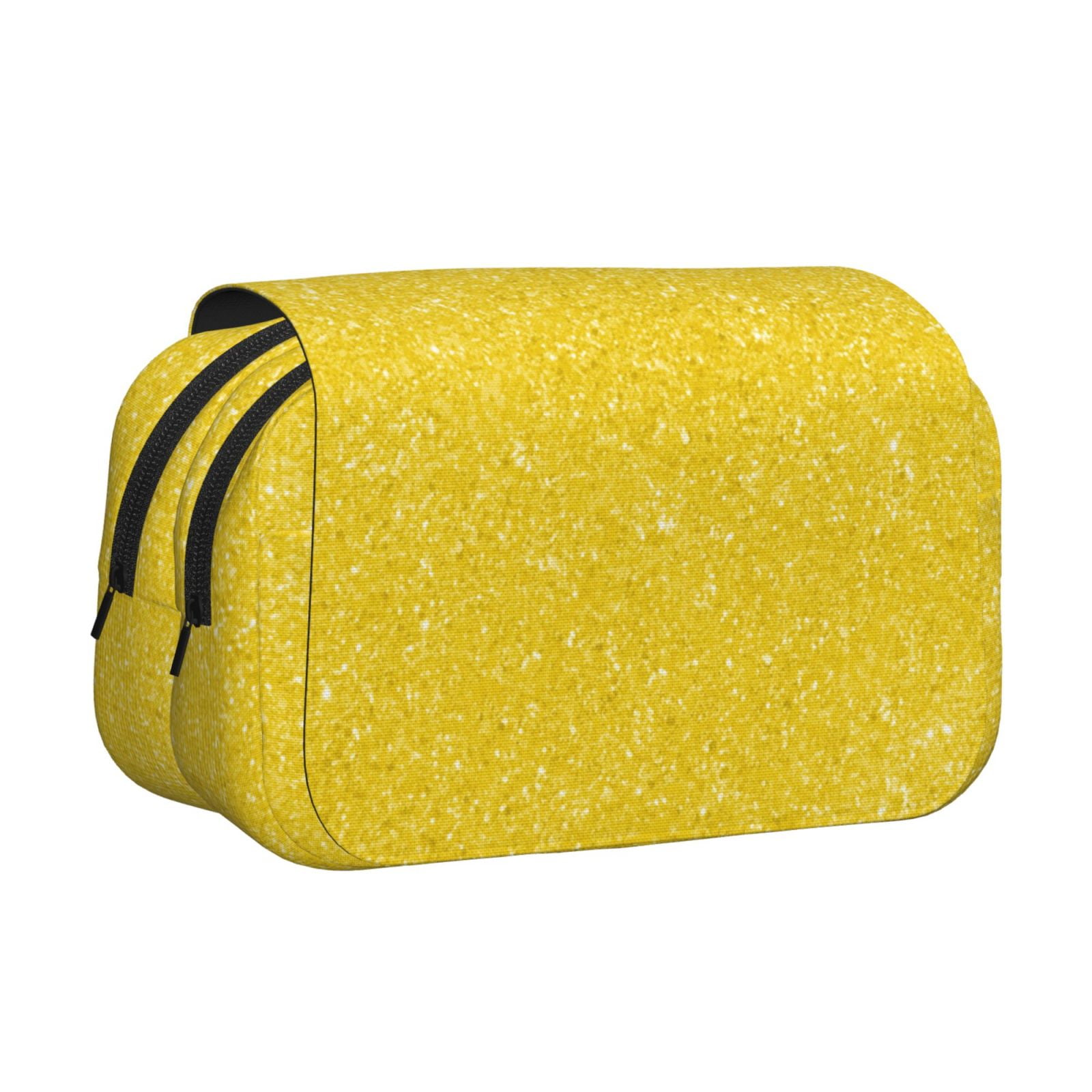 Rateoe Yellow Glitter Pattern Double Clamshell Pen Case, Storage Organizer with Two Zipper Compartments– Holds Up to 50 Pencils & Pens