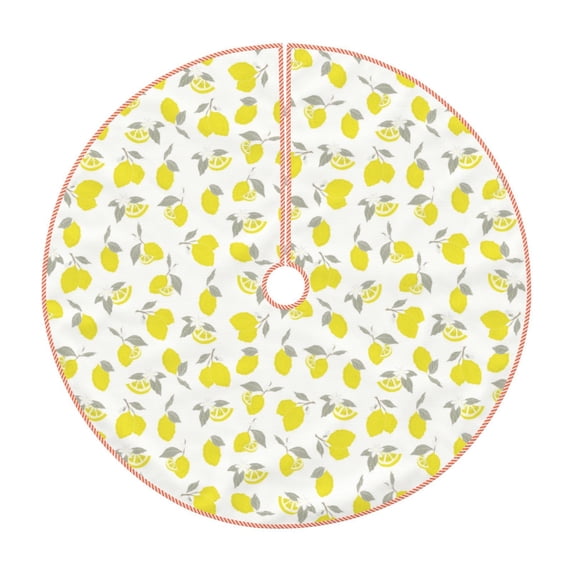 Rateoe Yellow Lemon Leaves Pattern Christmas Tree Skirt with Ties , Christmas Tree Decorations, Farmhouse Christmas Decor Xmas Holiday Decorations-30"