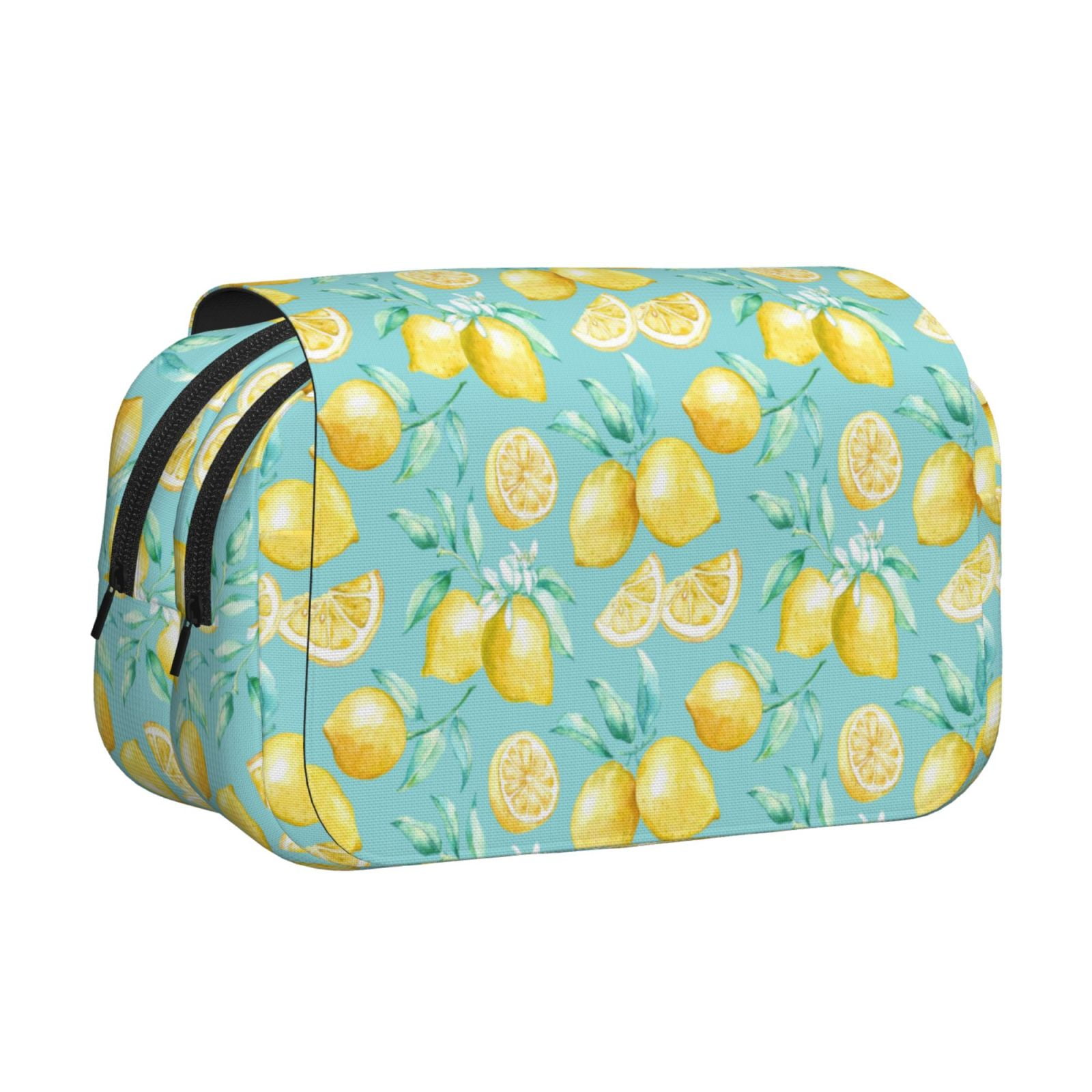 Rateoe Yellow Lemon Pattern Double Clamshell Pen Case, Storage Organizer with Two Zipper Compartments– Holds Up to 50 Pencils & Pens