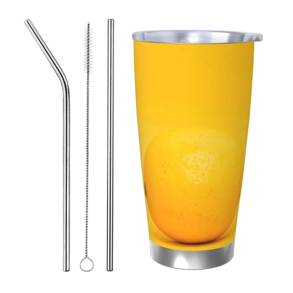 Rateoe Yellow Lemon Printed Car Guy Gifts for Men Women Tumbler - 20oz/590ml Double Wall Vacuum Insulated Stainless Steel Travel Tumbler Cups with Lid & Straw-Straw Three-piece Set