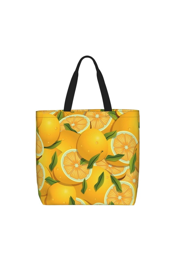 Yellow Limes Print Lightweight Tote Bag for Women, Water-Resistant Shoulder Bag with Zipper, Spacious Casual Handbag for Work, School, Shopping