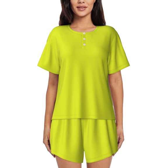 Rateoe Yellow Pattern Women's Short-Sleeved Pajama Set - 2 Piece Soft and Lightweight Sleepwear Set-Medium