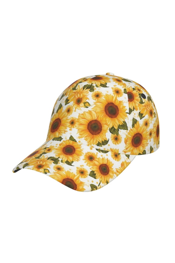 Yellow Polka Dot Sunflower Pattern Baseball Cap Outdoor Cap Mountain Dad Hat - Unstructured Soft Cotton Cap-Adjustable UV Protection Cap