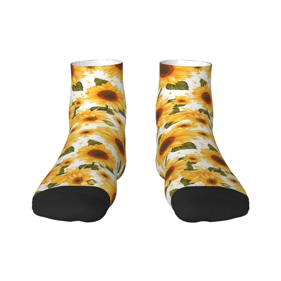 Rateoe Yellow Polka Dot Sunflower Pattern Quarter Crew Socks,Toe Seamed Ankle Socks,Cotton Cushioned Breathable Athletic Crew Sports Socks
