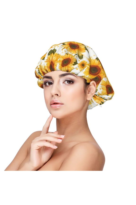 Yellow Polka Dot Sunflower Pattern Silk Satin Hair Bonnet for Sleeping, Adjustable Sleep Cap Turban for Women , Curly Straight Hair Long Large Braid