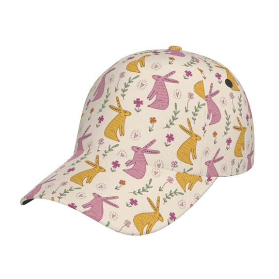 Rateoe Yellow Pueple Rabbit Pattern Men’s Baseball Cap – Adjustable Curved Brim Hat, Soft Cotton Sports Cap for Outdoor, Casual, and Everyday Wear, Comfortable & Breathable