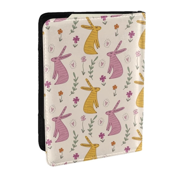 Rateoe Yellow Pueple Rabbit Pattern Passport Holder Wallet Leather Mulit-purpose Travel Wallet Credit Cards Case ,Passport Cover for Women Men-6.5 in