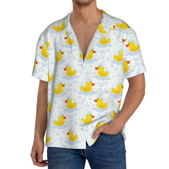 Rateoe Yellow Rubber Duck Print Mens Front Pocket Hawaiian Shirts Casual Shirts Short Sleeve Button Down Beach Tropical Shirts-4X-Large