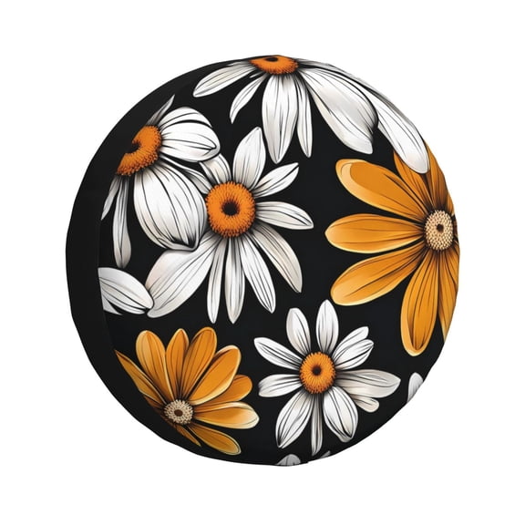 Rateoe Yellow White Daisy Pattern Pattern Tire Cover Wheel Protectors Weatherproof Wheel Covers Universal Fit for Trailer Rv SUV Truck Camper Travel Trailers Accessories-17 inch