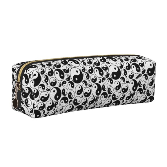 Rateoe Yin And Yang Print Leather Pencil Case with Smooth Zipper, Compact Storage for Writing Tools & Art Supplies, 8.26" x 1.96" x 2.16"