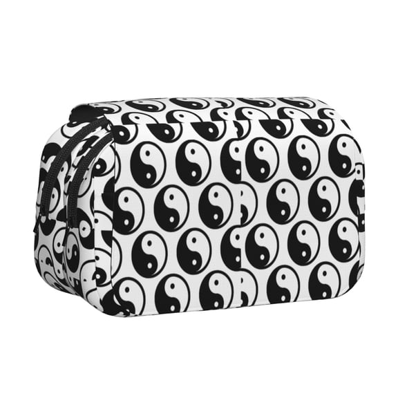 Rateoe Yin Yang Pattern Double Clamshell Pen Case, Storage Organizer with Two Zipper Compartments Holds Up to 50 Pencils & Pens