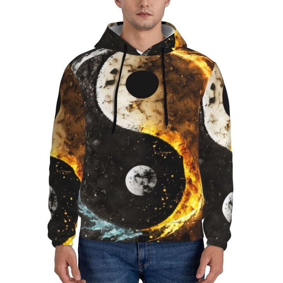 Rateoe Yin Yang Pattern Mens Hoodie, Pullover Hooded Sweatshirt, Kangaroo Pocket Hoodie Ideal for Daily Wear, Travel and Home-XX-Large
