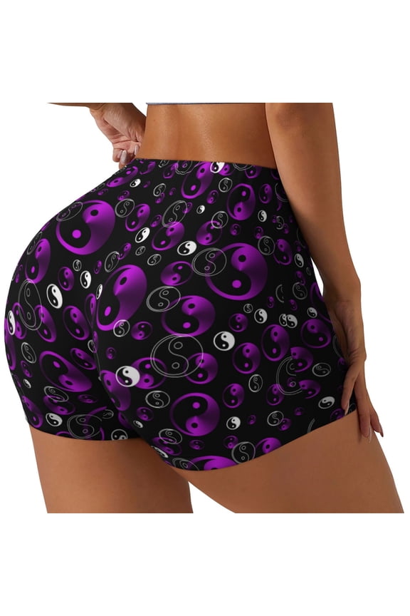 Yin Yang1 Printed Power Workout Shorts for Women Tummy Control Squat Proof Ribbed Thick Seamless Scrunch Active Short-Medium
