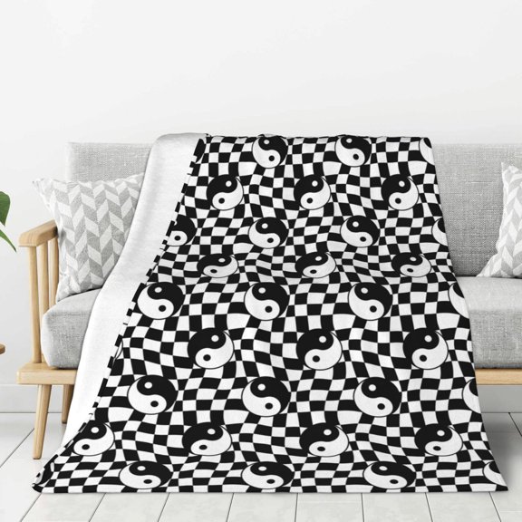 Rateoe Ying Yang Checkered Pattern Flannel Throw Blanket, Ultra-soft Blanket for Bed, Couch, Car, Hypoallergenic Anti-pilling blanket-40"x30"(Vertical)