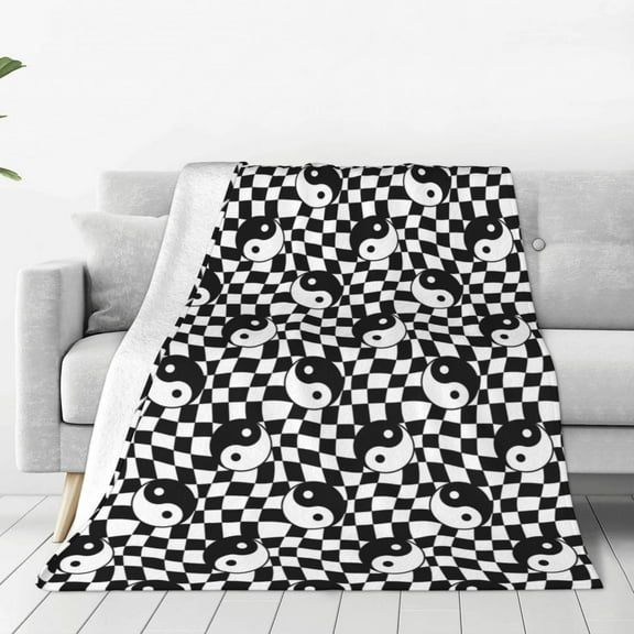Rateoe Ying Yang Checkered Print Fuzzy Fleece Throw Blanket Extra Large,Super Soft,Fluffy and Warm Blankets for Couch,Bed,All Season Use (60"x50")