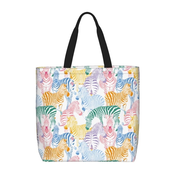 Rateoe Zebra Colourful Print Lightweight Tote Bag for Women, Water-Resistant Shoulder Bag with Zipper, Spacious Casual Handbag for Work, School, Shopping