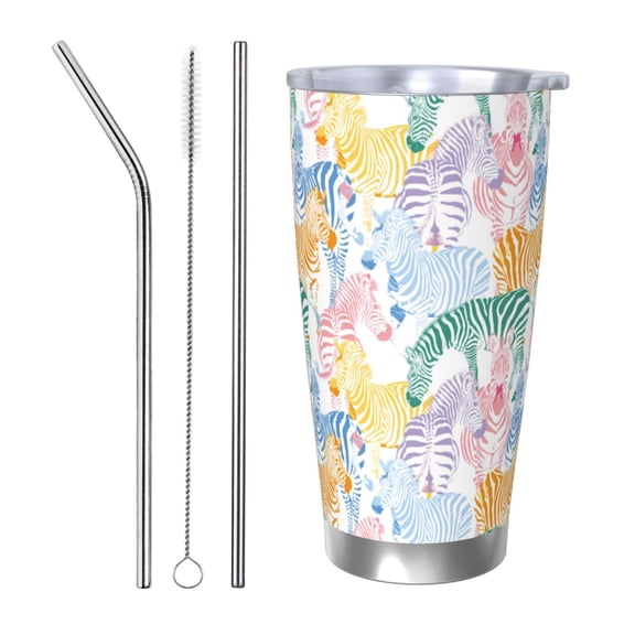 Rateoe Zebra Colourful Printed Car Guy Gifts for Men Women Tumbler - 20oz/590ml Double Wall Vacuum Insulated Stainless Steel Travel Tumbler Cups with Lid & Straw-Straw Three-piece Set